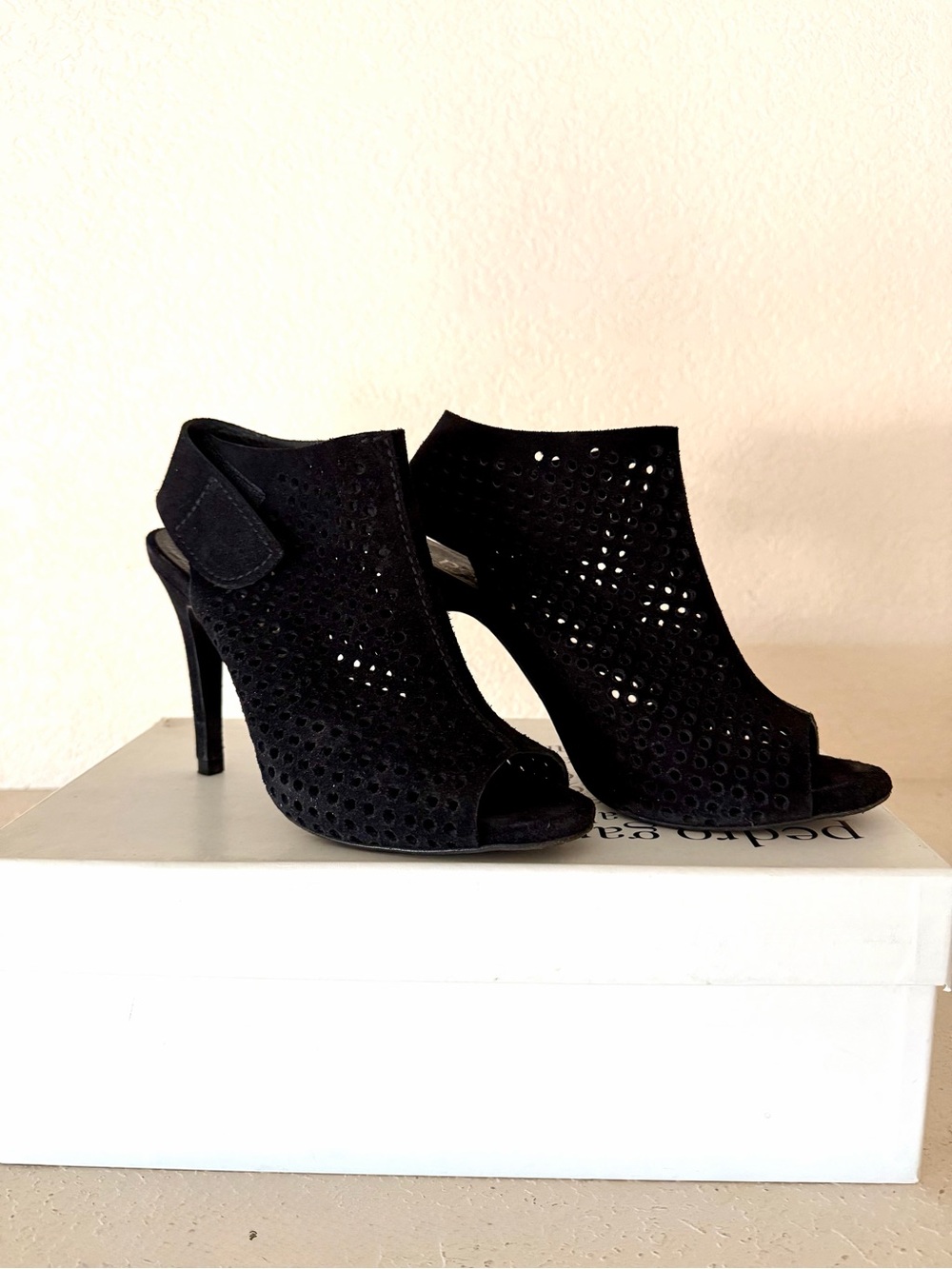 Pedro Garcia Women’s Black Cutout Peep-Toe Heel Booties